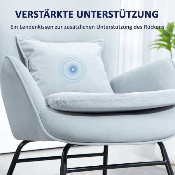 Rootz Rocking Stol - Sygeplejestol - Velvet Stol - Lumbar Support - Velvet Look Cover - 67L X 85W X 112H CM - Grå
