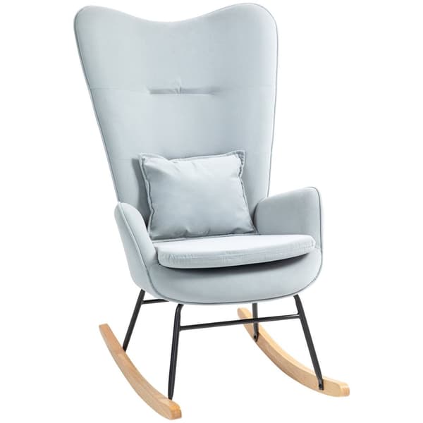 Rootz Rocking Stol - Sygeplejestol - Velvet Stol - Lumbar Support - Velvet Look Cover - 67L X 85W X 112H CM - Grå