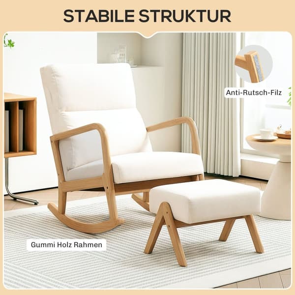 Rootzin keinutuoli jakkara - pehmeästi pehmustettu - liinavaatteet - Ultimate Comfort - 65W x 96d x 94,5H cm - kermavalkoinen