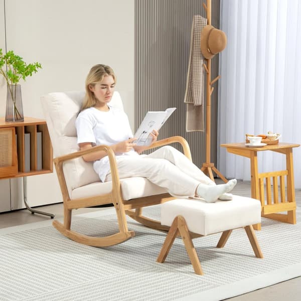 Rootzin keinutuoli jakkara - pehmeästi pehmustettu - liinavaatteet - Ultimate Comfort - 65W x 96d x 94,5H cm - kermavalkoinen