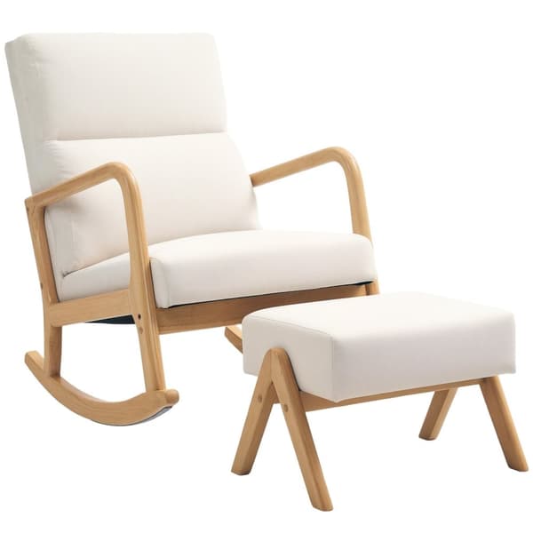 Rootzin keinutuoli jakkara - pehmeästi pehmustettu - liinavaatteet - Ultimate Comfort - 65W x 96d x 94,5H cm - kermavalkoinen