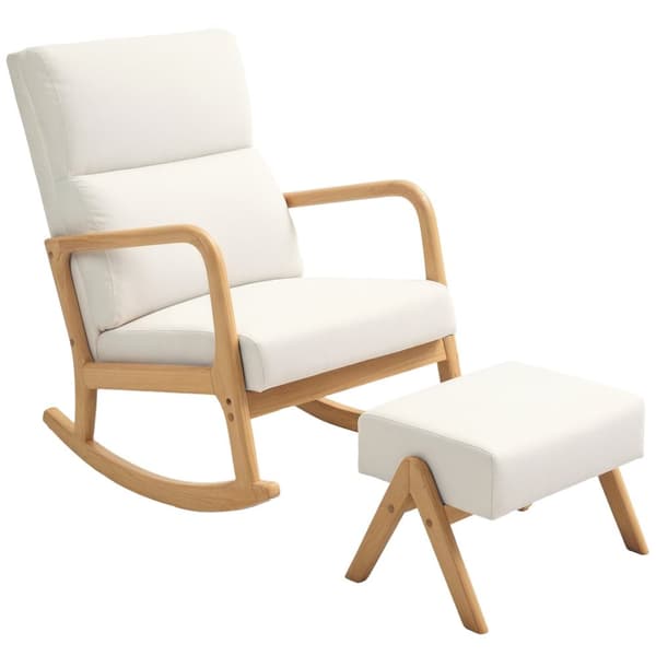 Rootz gyngestol med afføring - blødt polstret - linned -look - Ultimate Comfort - 65W x 96d x 94,5 timer cm - fløde hvid