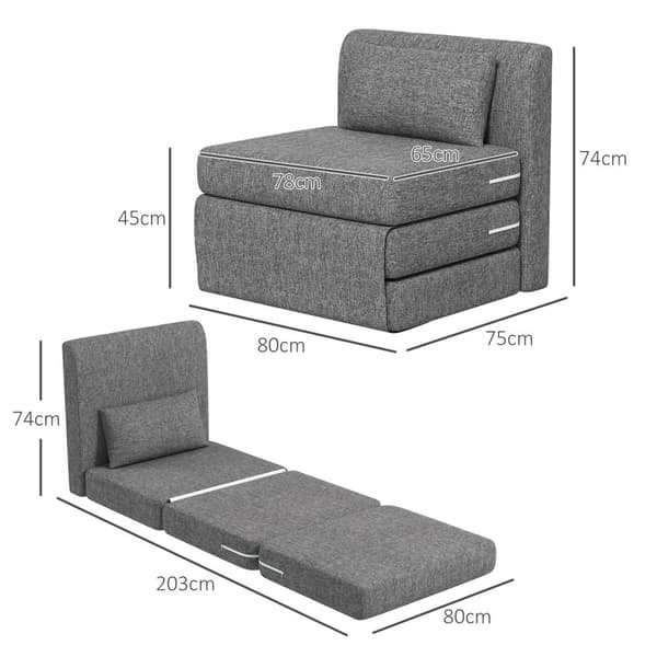 Rootz Sofa Bed - Gästmadrass - Tri -Fold Chair - Compact and Versatile - Metal Frame - 80x75x74 CM - Grå