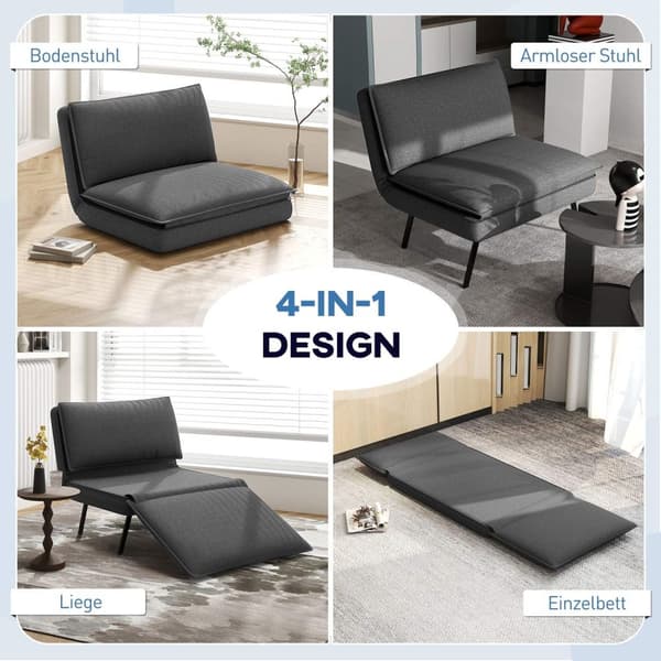 Rootz SOFA BED - Justerbar ryggstöd - Bortabell tyg - Integrerat nackstöd - 76L x 75W x 56H cm (golvstol) - Grå