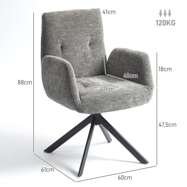 Rootz polstret accentstol - drejelig lænestol - moderne loungestol - 360 ° rotation - 60 cm x 61 cm x 88 cm - Comfy Gray Design