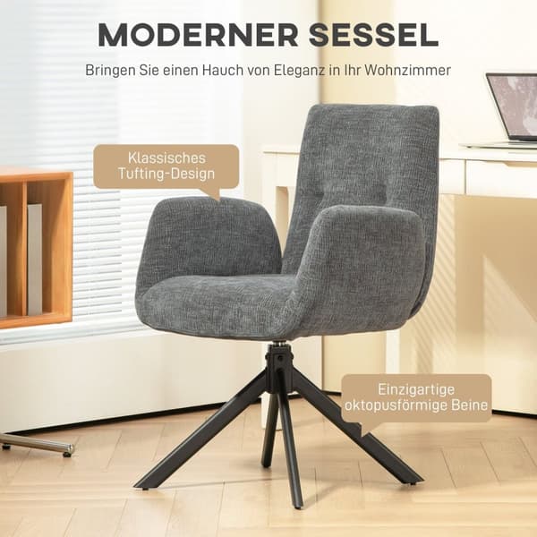 Rootz polstret accentstol - drejelig lænestol - moderne loungestol - 360 ° rotation - 60 cm x 61 cm x 88 cm - Comfy Gray Design