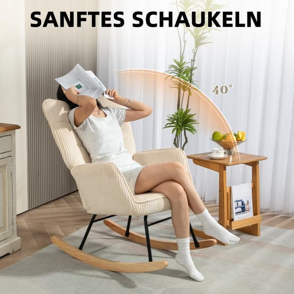 Rootz Vintage Rocking Chair - RECLINER - Afslappende stol - Tyk polstring - 98 cm x 71 cm x 101 cm - Beech Wood & Steel - Brown