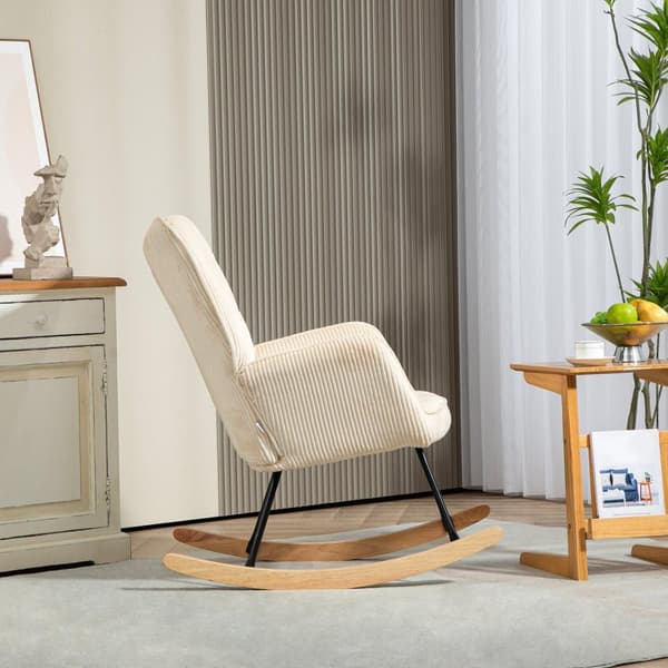 Rootz Vintage Rocking Chair - RECLINER - Afslappende stol - Tyk polstring - 98 cm x 71 cm x 101 cm - Beech Wood & Steel - Brown