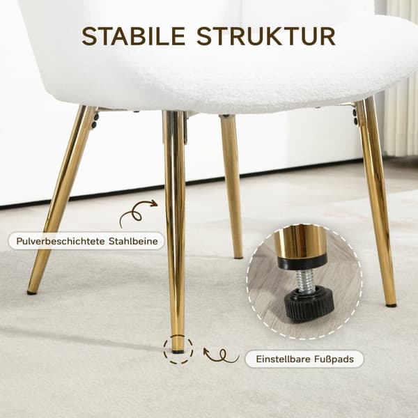 Rootzin siipituoli jakkara - Lounge -tuoli - Aksenttituoli - Korkea selkäkuvuus - 73W x 68D X 111H CM, 52W X 38D X 40H CM, WHITE SHERPA -POINTI, KULTA