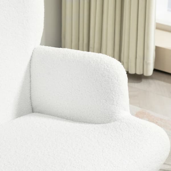 Rootz Wing -stol med avföring - Lounge Chair - Accent Chair - High Back Comfort - 73W X 68D x 111H CM, 52W x 38D x 40H cm, White Sherpa Cover, Guldben