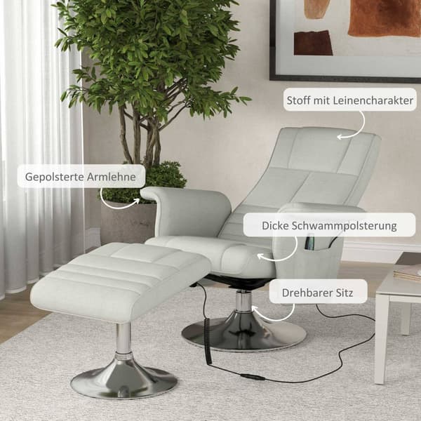 Rootz Massagestol med avföring - Recliner - Relaxationsstol - 8 -punktsvibration - 78 cm x 95 cm x 88 cm
