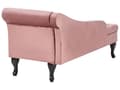 Miniatyrbilde 6 av 11: Høyrevendt Sjeselong Rosa Fløyelspolstring Svarte ben Oppbevaringsrom Tuftet sete Bolsterpute Glam Retro Design