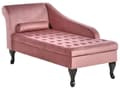 Miniatyrbilde 4 av 11: Venstrevendt Sjeselong Rosa Fløyelspolstring Svarte ben Oppbevaringsrom Tuftet sete Bolsterpute Glam Retro Design