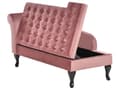 Miniatyrbilde 5 av 11: Venstrevendt Sjeselong Rosa Fløyelspolstring Svarte ben Oppbevaringsrom Tuftet sete Bolsterpute Glam Retro Design