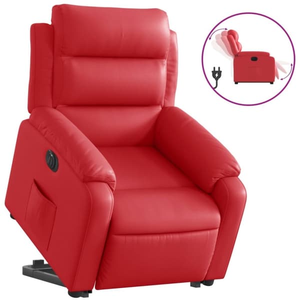 Reclinerfåtölj med uppresningshjälp röd konstläder