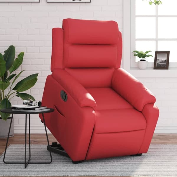 Reclinerfåtölj med uppresningshjälp röd konstläder