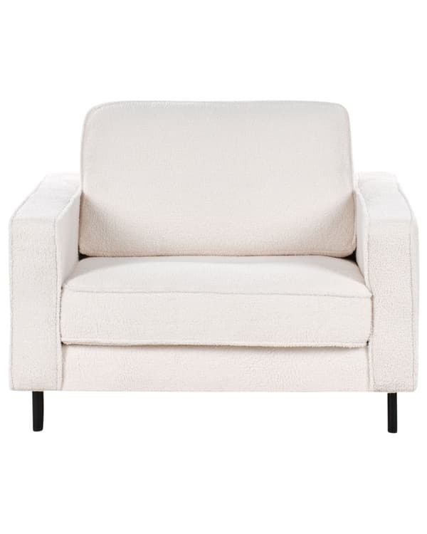 Lenestol Hvit Boucle Fabric Minimalistisk Stil Stue Aksentstol Svarte Ben Sporarm
