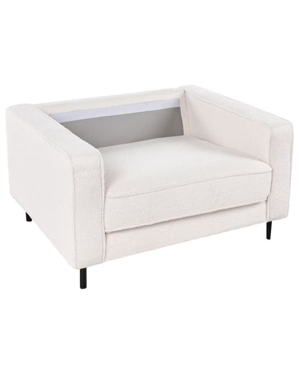 Lenestol Hvit Boucle Fabric Minimalistisk Stil Stue Aksentstol Svarte Ben Sporarm