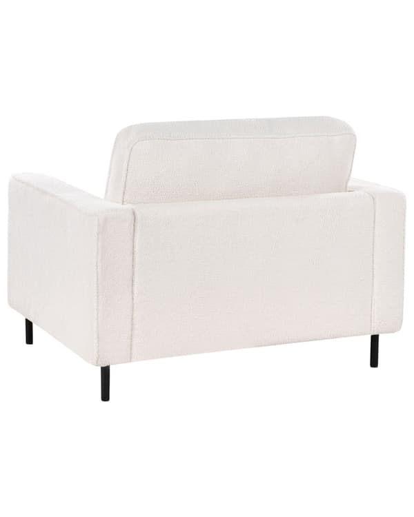 Lenestol Hvit Boucle Fabric Minimalistisk Stil Stue Aksentstol Svarte Ben Sporarm