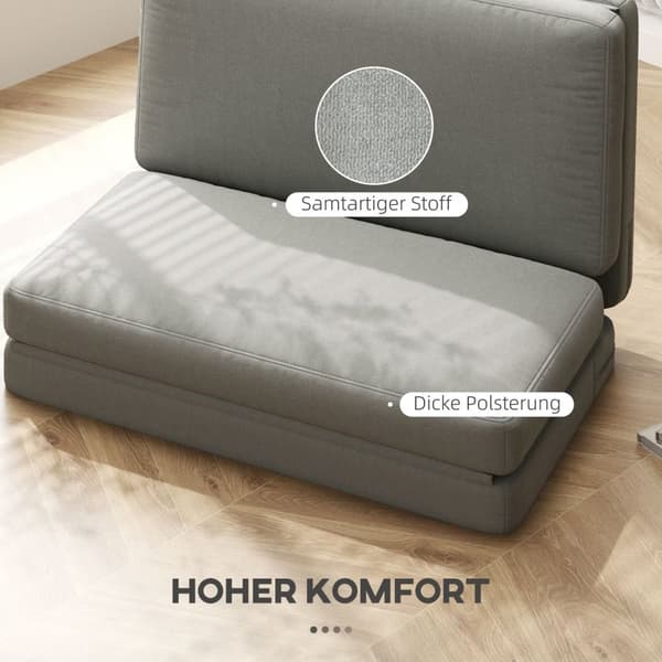 Rootz 2 -i -1 foldning hvilestol - gæstemadras - Rumbesparende sofa - Tyk polstring - 120x80x75cm & 120x275x10cm, lysegrå fløjl