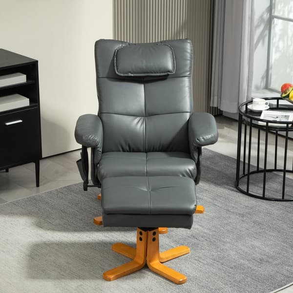 Rootz -hierontatuoli jakkaralla - Relaksation -tuoli - lepotuoli - USB -lataus - 78L x 86W x 93H cm, harmaa nahka