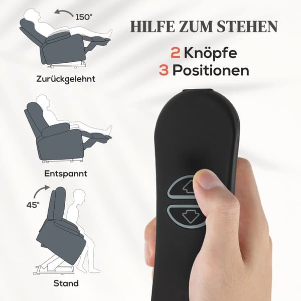 Rootz Riser Recliner -tuoli - Stand -Up -tuoli - Electric TV -tuoli - Kaukosäädin - 96 cm x 96cm x 108cm - Harmaa vaurahtainen kansi
