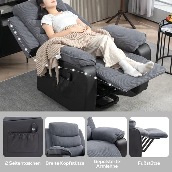 Rootz Riser Recliner -tuoli - Stand -Up -tuoli - Electric TV -tuoli - Kaukosäädin - 96 cm x 96cm x 108cm - Harmaa vaurahtainen kansi