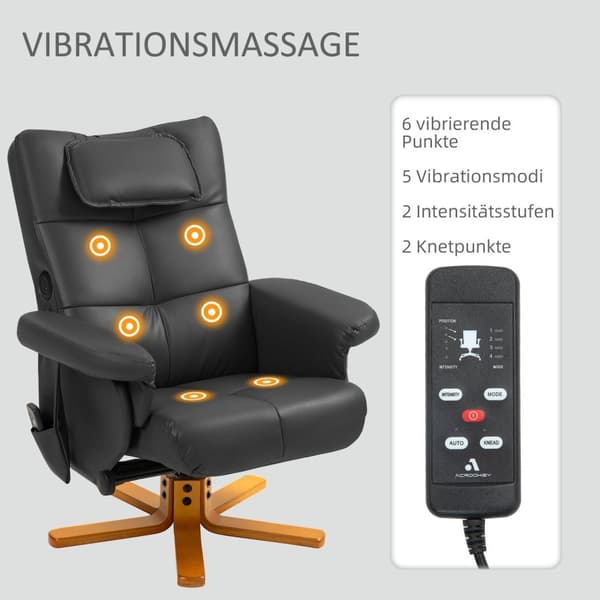 Rootz Massagestol med afføring - Afslapningsstol - Faux lædermassage hvilestol - USB -opladning - 78L x 86W x 93H cm