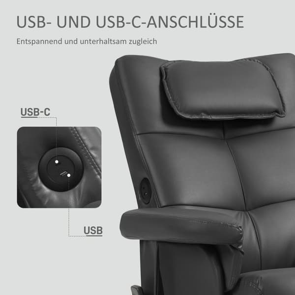 Rootz Massagestol med afføring - Afslapningsstol - Faux lædermassage hvilestol - USB -opladning - 78L x 86W x 93H cm