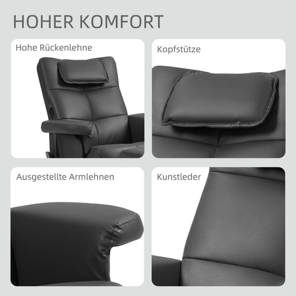 Rootz Massagestol med afføring - Afslapningsstol - Faux lædermassage hvilestol - USB -opladning - 78L x 86W x 93H cm