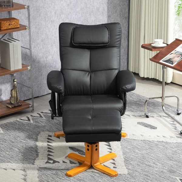 Rootz Massagestol med afføring - Afslapningsstol - Faux lædermassage hvilestol - USB -opladning - 78L x 86W x 93H cm