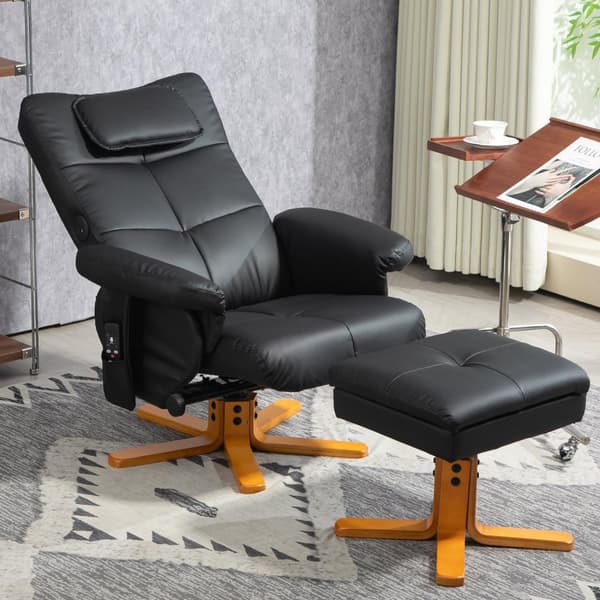 Rootz Massagestol med afføring - Afslapningsstol - Faux lædermassage hvilestol - USB -opladning - 78L x 86W x 93H cm