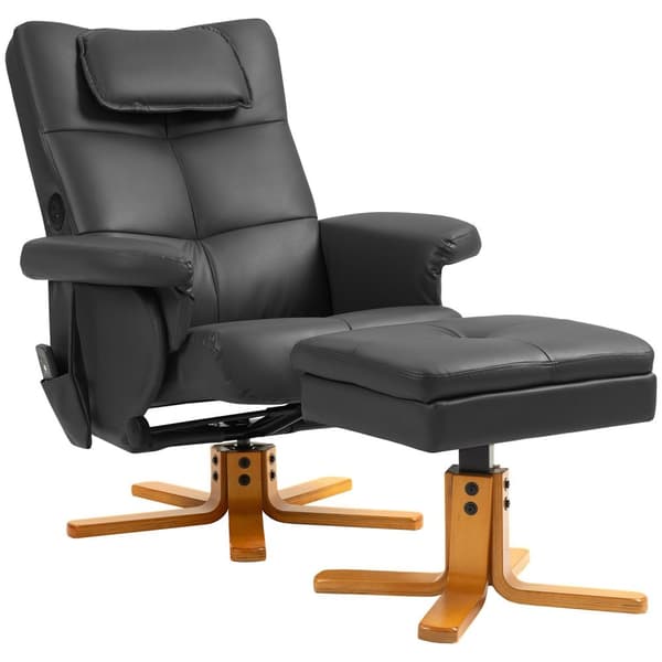 Rootz Massagestol med afføring - Afslapningsstol - Faux lædermassage hvilestol - USB -opladning - 78L x 86W x 93H cm