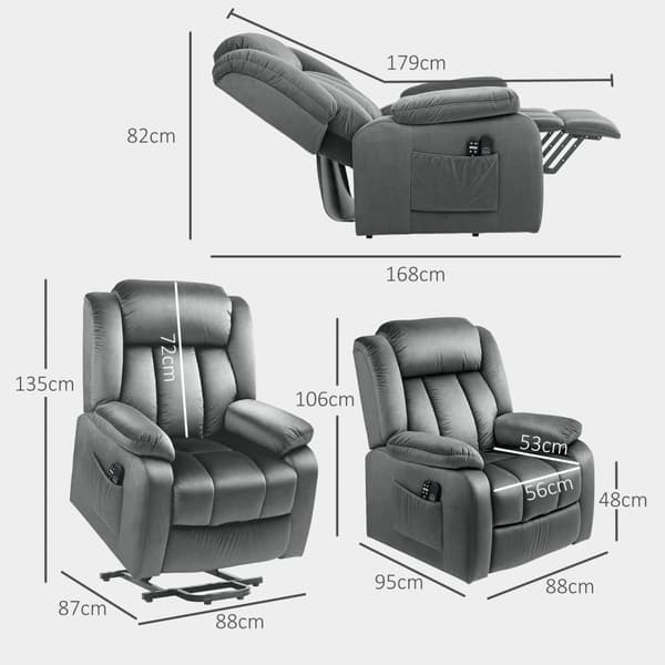 Rootz Stand -Up Massage Recliner Chair - Lift Chair - Lumbal Heating - 8 -punktsmassage - 88W X 95D x 106H cm