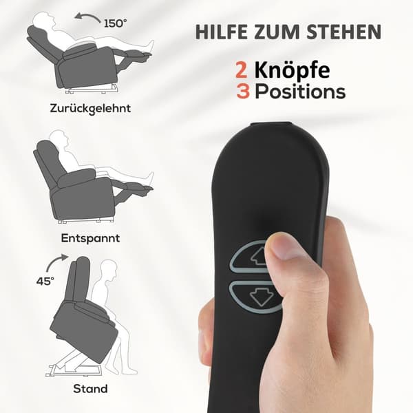 Rootz Stand -Up Massage Recliner Chair - Lift Chair - Lumbal Heating - 8 -punktsmassage - 88W X 95D x 106H cm