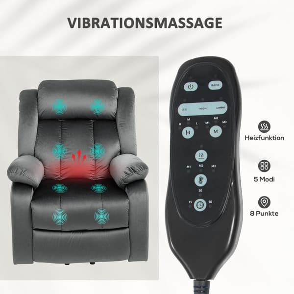 Rootz Stand -Up Massage Recliner Chair - Lift Chair - Lumbal Heating - 8 -punktsmassage - 88W X 95D x 106H cm