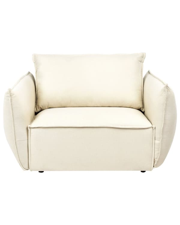 Lenestol Lysebeige Stoff Dypt og bredt sete Lav profil Ryggstøtte og armlener med puter Moderne design