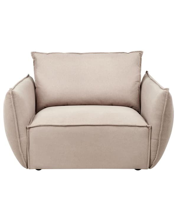Lenestol Taupe Stoff Dypt og bredt sete Lav profil Ryggstøtte og armlener med puter Moderne design