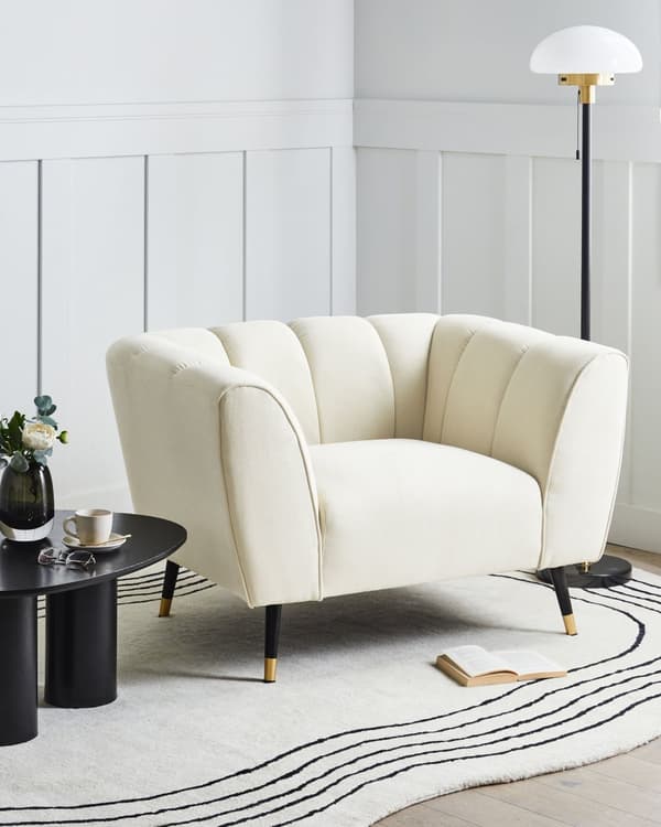 Lenestol Lysebeige Stoff Dypt og bredt sete Lav ryggstøtte Moderne design Hvilestol