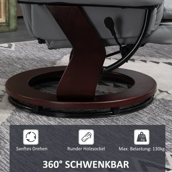 Rootz Reclining Swivel Chair with Stool - Relaxation Chair, Luting Ryggstöd - Faux Leather - 85x82x106 CM - 130 kg kapacitet - Grå