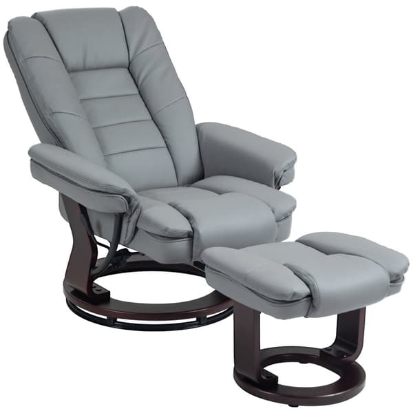 Rootz Reclining Swivel Chair with Stool - Relaxation Chair, Luting Ryggstöd - Faux Leather - 85x82x106 CM - 130 kg kapacitet - Grå