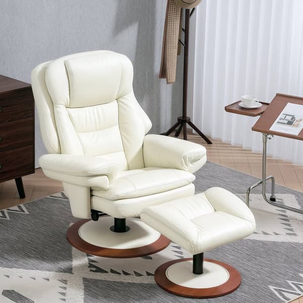 Rootz liggende stol med afføring - Loungestol - TV -stol - Ergonomisk luksus - 94 cm x 98 cm x 104 cm - Hvid - Faux læder