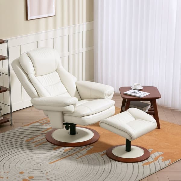 Rootz liggende stol med afføring - Loungestol - TV -stol - Ergonomisk luksus - 94 cm x 98 cm x 104 cm - Hvid - Faux læder