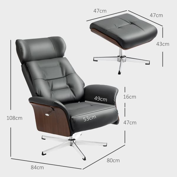 Rootz Relaksation -tuoli jakkara - lepotuoli kääntötuoli - nahkainen ilme nojatuoli - 360 ° kierto - 80w x 84d x 108h cm