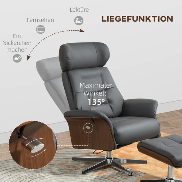 Rootz Relaksation -tuoli jakkara - lepotuoli kääntötuoli - nahkainen ilme nojatuoli - 360 ° kierto - 80w x 84d x 108h cm