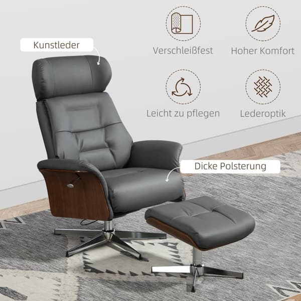 Rootz Relaksation -tuoli jakkara - lepotuoli kääntötuoli - nahkainen ilme nojatuoli - 360 ° kierto - 80w x 84d x 108h cm