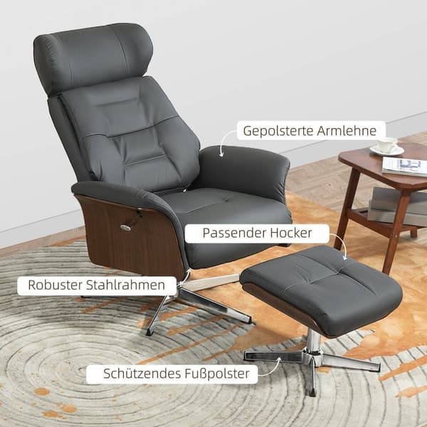 Rootz Relaksation -tuoli jakkara - lepotuoli kääntötuoli - nahkainen ilme nojatuoli - 360 ° kierto - 80w x 84d x 108h cm