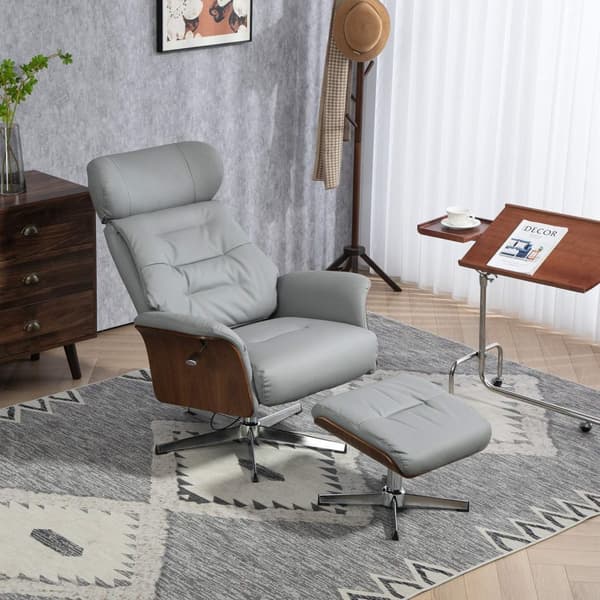 Rootz Relaksation -tuoli jakkaralla - lepotuoli - kääntyvä TV -tuoli - 135 ° kallistustoiminto - 80w x 84d x 108h cm - harmaa