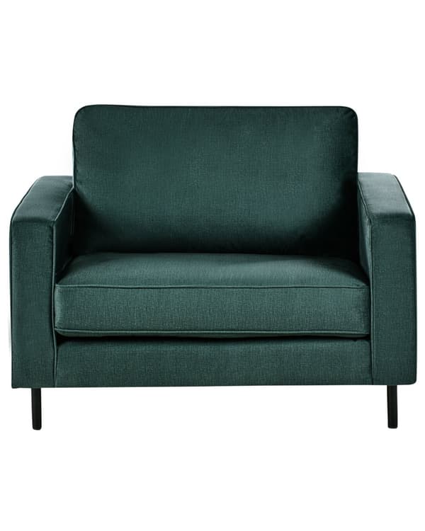 Lænestol Grøn Velour Stof Minimalistisk Stue Accent Stol Sorte Ben Styrearm
