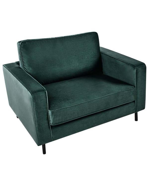 Lænestol Grøn Velour Stof Minimalistisk Stue Accent Stol Sorte Ben Styrearm